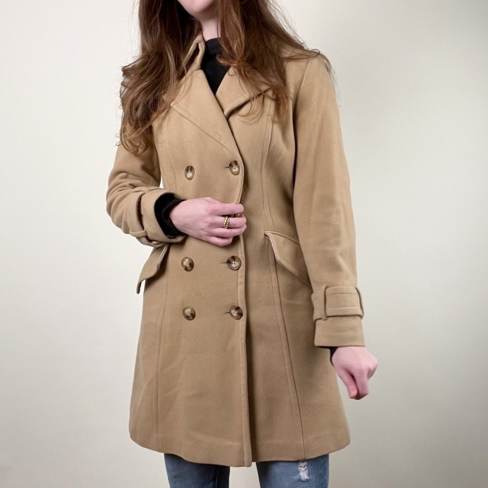 Vintage Cashmere Wool Long Coat Trench Jacket Double Breasted Oversized Peacoat - Picture 8 of 8
